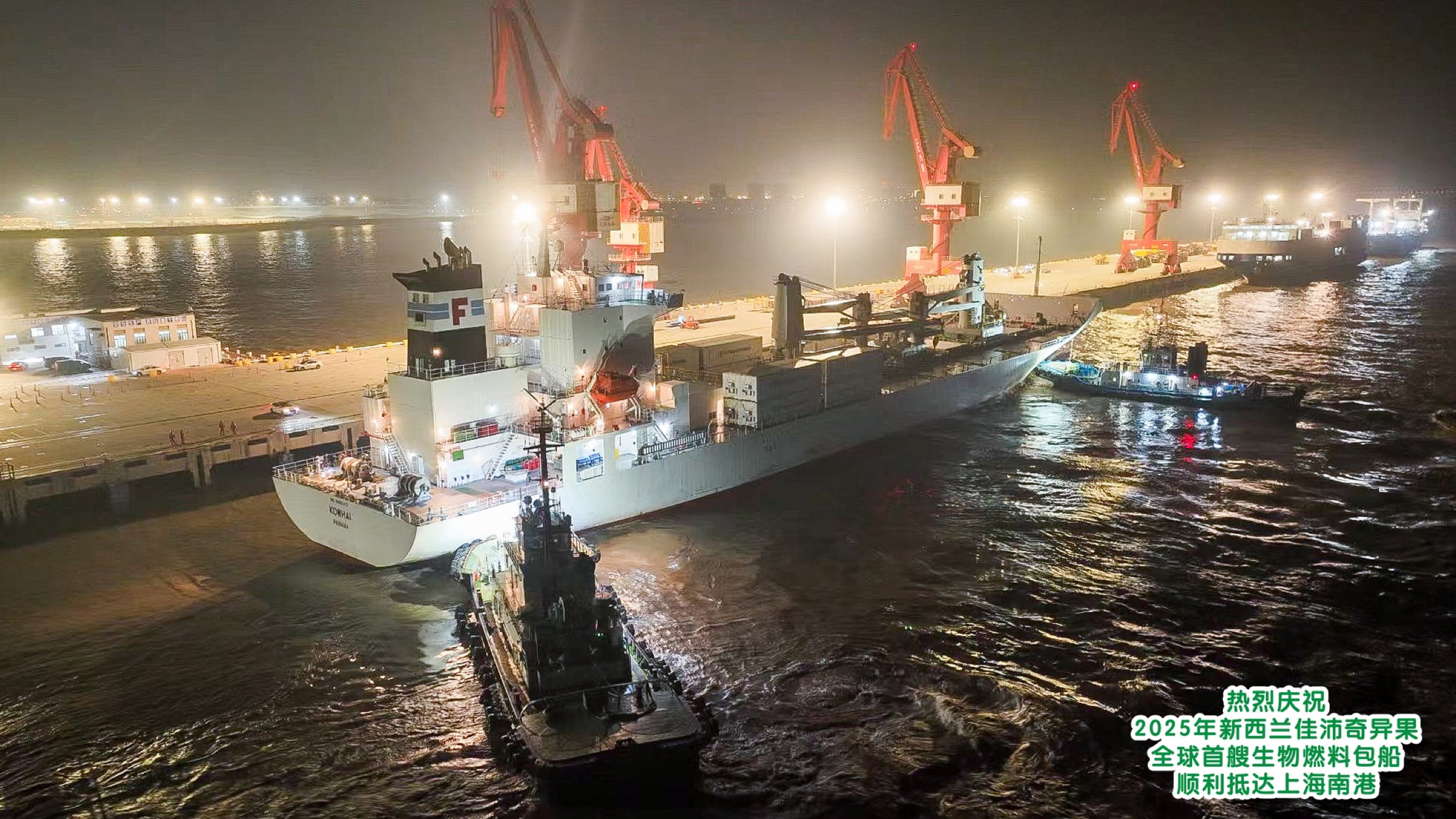 生物燃料奇异果包船Kowhai号夜间抵达上海南港
